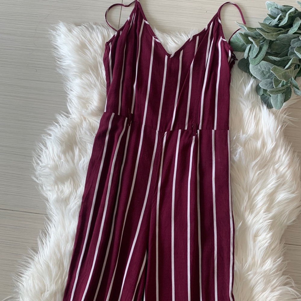 Forever 21 Burgundy Striped Jumpsuit